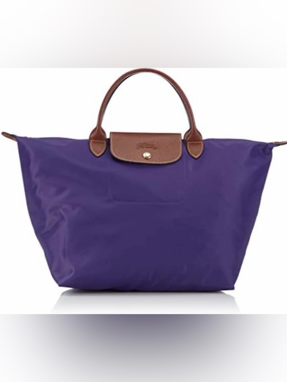 Longchamp Le Pliage Original Top Handle Bag in purple & brown leather